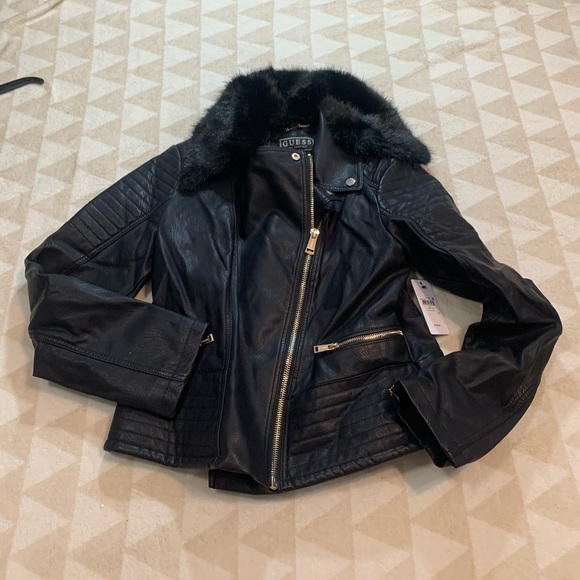 Guess Tasha jacket black faux leather moto - Picture 3 of 7